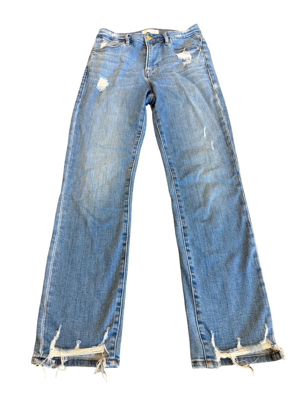 Frame Le High Straight Medium Wash High Rise Denim Jeans Waisted Size 26 Women's